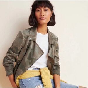 Anthropologie Marrakech Faux Suede Camo Moto Jacket Women’s Size XS